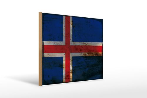 Holzschild Flagge Island 40x30cm Flag of Iceland Rost Deko Schild