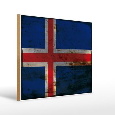 Holzschild Flagge Island 40x30cm Flag of Iceland Rost Deko Schild