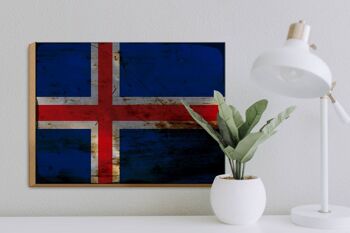 Panneau en bois drapeau Islande 40x30cm Drapeau de l'Islande panneau décoratif rouille 3