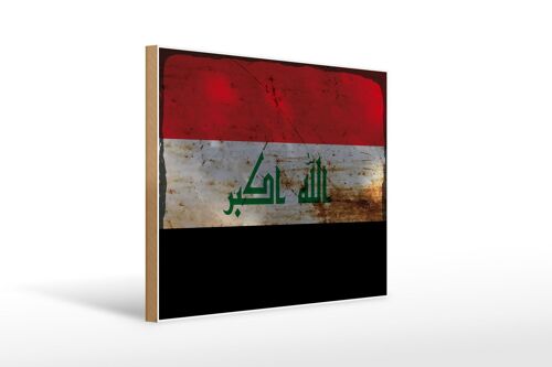 Holzschild Flagge Irak 40x30cm Flag of Iraq Rost Holz Deko Schild