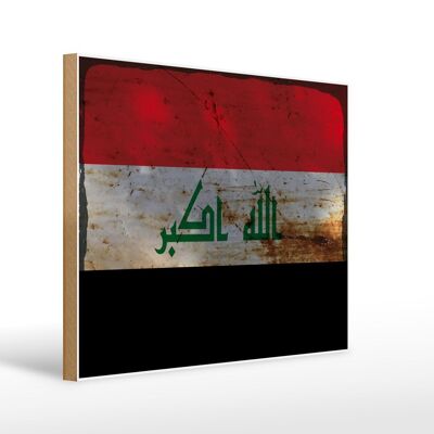 Letrero de madera bandera Irak 40x30cm Bandera de Irak cartel decorativo de madera oxidada