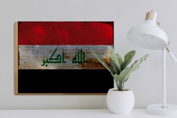 Panneau en bois drapeau Irak 40x30cm Drapeau de l'Irak signe décoratif en bois rouille 3