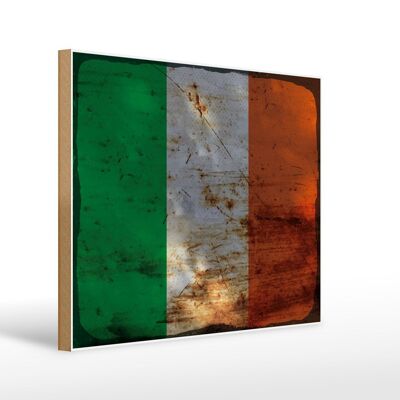 Panneau en bois drapeau Irlande 40x30cm Drapeau de l'Irlande signe décoratif rouille
