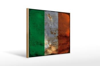Panneau en bois drapeau Irlande 40x30cm Drapeau de l'Irlande signe décoratif rouille 1