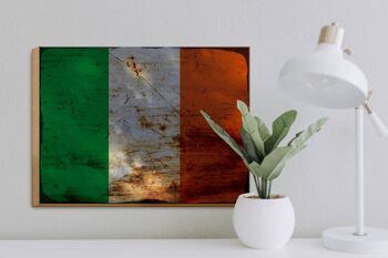 Panneau en bois drapeau Irlande 40x30cm Drapeau de l'Irlande signe décoratif rouille 3