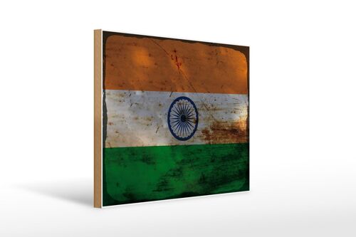 Holzschild Flagge Indien 40x30cm Flag of India Rost Deko Schild
