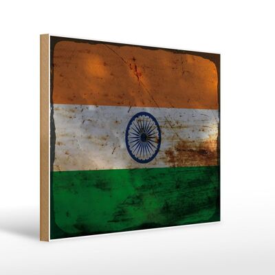 Cartello in legno bandiera India 40x30 cm Bandiera dell'India cartello decorativo color ruggine