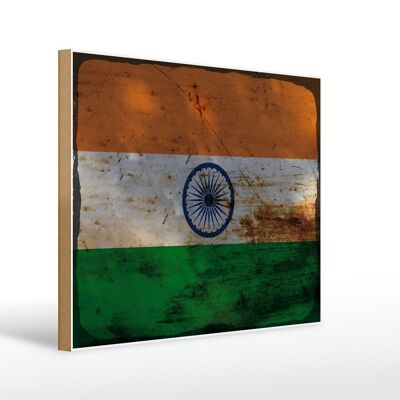 Holzschild Flagge Indien 40x30cm Flag of India Rost Deko Schild