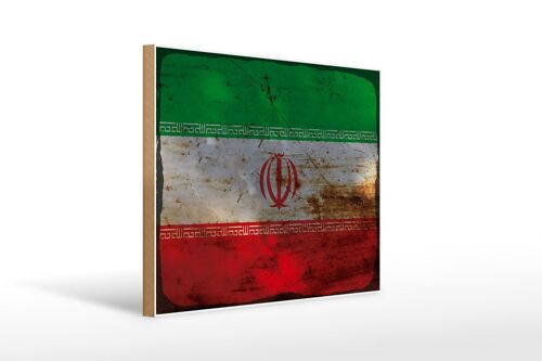 Holzschild Flagge Iran 40x30cm Flag of iran Rost Holz Deko Schild