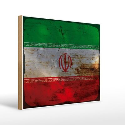 Letrero de madera Bandera de Irán 40x30cm Bandera de Irán Letrero decorativo de madera oxidada