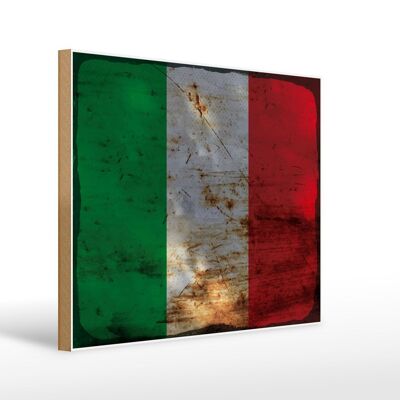 Panneau en bois drapeau Italie 40x30cm Drapeau de l'Italie signe décoratif rouille