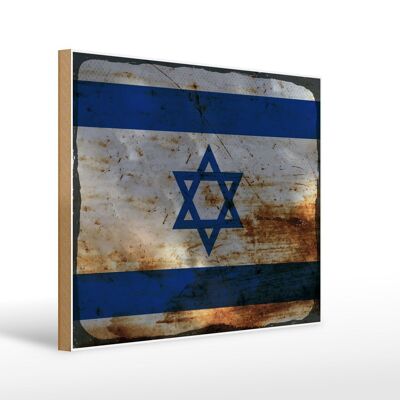 Letrero de madera bandera Israel 40x30cm Bandera de Israel cartel decorativo óxido
