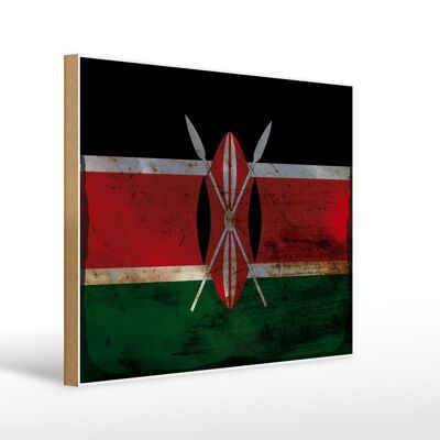 Letrero de madera bandera Kenia 40x30cm Bandera de Kenia letrero decorativo de madera oxidada