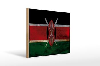 Panneau en bois drapeau Kenya 40x30cm Drapeau du Kenya panneau décoratif en bois rouille 1