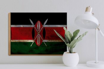 Panneau en bois drapeau Kenya 40x30cm Drapeau du Kenya panneau décoratif en bois rouille 3