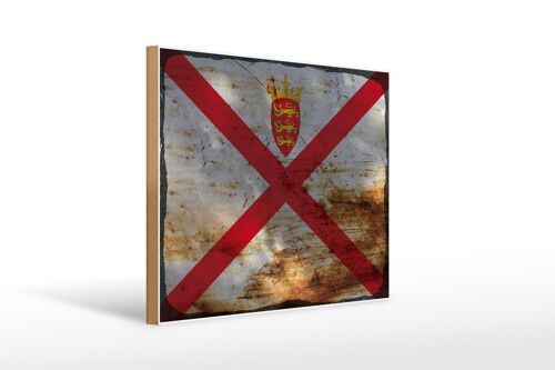 Holzschild Flagge Jersey 40x30cm Flag of Jersey Rost Deko Schild