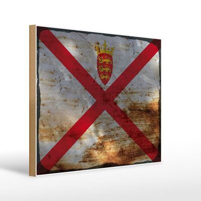 Letrero de madera bandera Jersey 40x30cm Bandera de Jersey letrero decorativo óxido