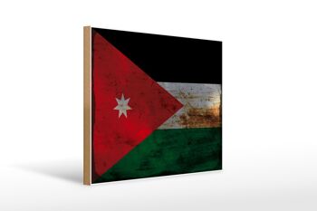 Panneau en bois drapeau Jordanie 40x30cm Drapeau de Jordanie panneau décoratif rouille 1