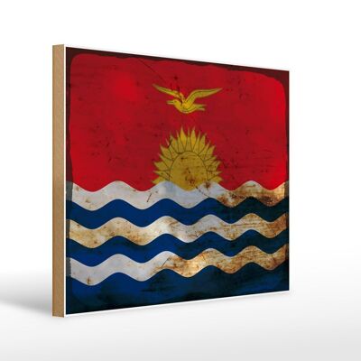 Panneau en bois drapeau Kiribati 40x30cm Drapeau de Kiribati signe rouille