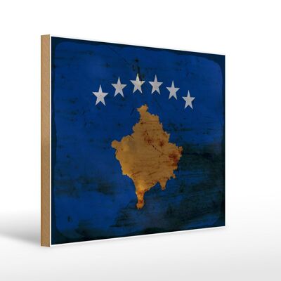 Letrero de madera bandera Kosovo 40x30cm Bandera de Kosovo cartel decorativo óxido