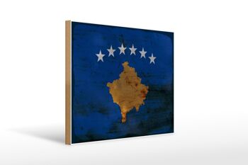 Panneau en bois drapeau Kosovo 40x30cm Drapeau du Kosovo panneau décoratif rouille 1