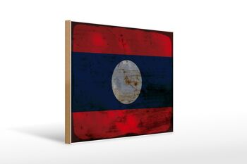 Panneau en bois drapeau Laos 40x30cm Drapeau du Laos panneau rouille décoration bois 1