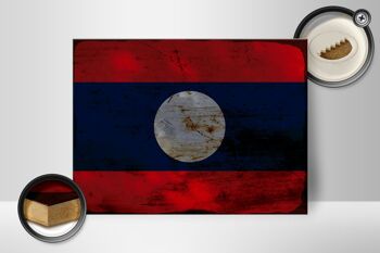 Panneau en bois drapeau Laos 40x30cm Drapeau du Laos panneau rouille décoration bois 2