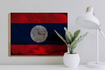 Panneau en bois drapeau Laos 40x30cm Drapeau du Laos panneau rouille décoration bois 3