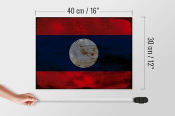 Panneau en bois drapeau Laos 40x30cm Drapeau du Laos panneau rouille décoration bois 4
