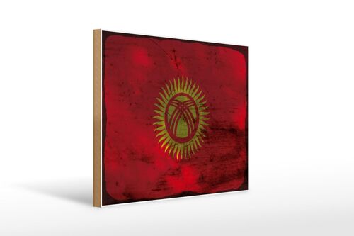 Holzschild Flagge Kirgisistan 40x30cm Kyrgyzstan Rost Deko Schild