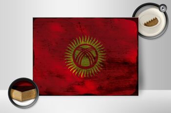 Panneau en bois drapeau Kirghizistan 40x30cm Panneau décoratif rouille Kirghizistan 2