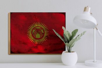 Panneau en bois drapeau Kirghizistan 40x30cm Panneau décoratif rouille Kirghizistan 3