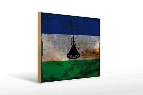Holzschild Flagge Lesotho 40x30cm Flag of Lesotho Rost Deko Schild