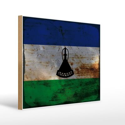 Letrero de madera bandera Lesoto 40x30cm Bandera de Lesoto letrero decorativo óxido