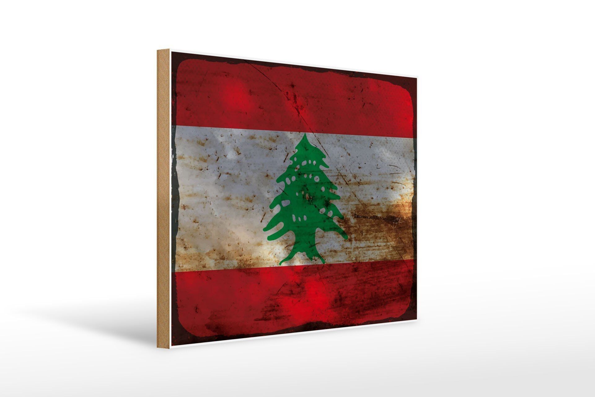 Cartello in legno bandiera Libano 40x30 cm Bandiera del Libano cartello decorativo color ruggine