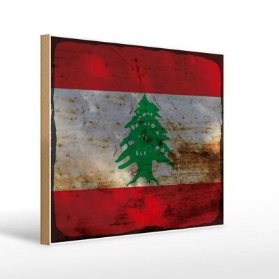 Holzschild Flagge Libanon 40x30cm Flag of Lebanon Rost Deko Schild