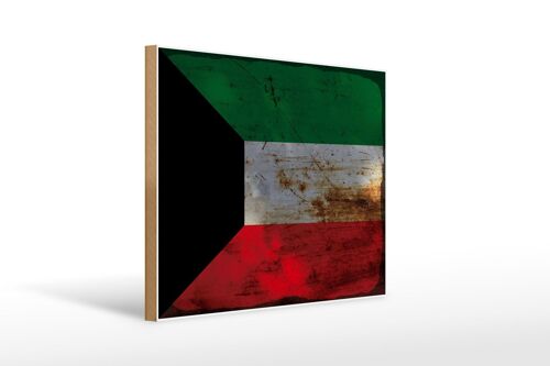 Holzschild Flagge Kuwait 40x30cm Flag of Kuwait Rost Deko Schild