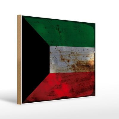 Letrero de madera bandera Kuwait 40x30cm Bandera de Kuwait cartel decorativo óxido