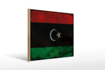 Panneau en bois drapeau Libye 40x30cm, drapeau de la Libye, panneau décoratif rouille 1