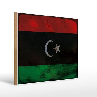 Holzschild Flagge Libyen 40x30cm Flag of Libya Rost Deko Schild