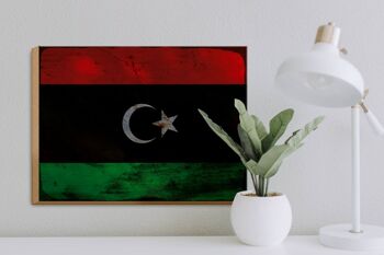 Panneau en bois drapeau Libye 40x30cm, drapeau de la Libye, panneau décoratif rouille 3