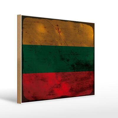 Panneau en bois drapeau Lituanie 40x30cm Drapeau de Lituanie signe rouille