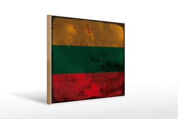 Panneau en bois drapeau Lituanie 40x30cm Drapeau de Lituanie signe rouille 1