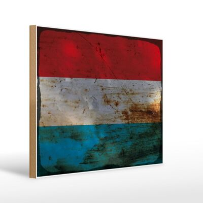 Cartello in legno bandiera Lussemburgo 40x30 cm Bandiera Lussemburgo segno ruggine