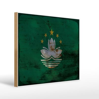 Letrero de madera bandera Macao 40x30cm Bandera de Macao letrero decorativo de madera oxidada