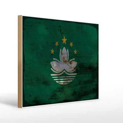 Holzschild Flagge Macau 40x30cm Flag of Macau Rost Holz Deko Schild