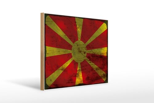 Holzschild Flagge Mazedonien 40x30cm Flag Macedonia Rost Schild
