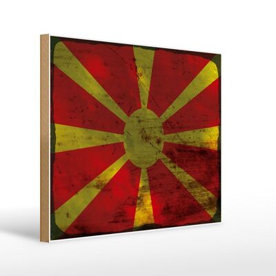 Cartello in legno bandiera Macedonia 40x30cm Bandiera Macedonia segno ruggine
