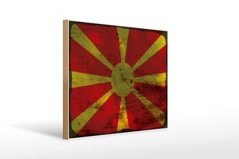 Panneau en bois drapeau Macédoine 40x30cm Drapeau Macédoine signe rouille 1
