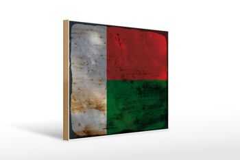 Panneau en bois drapeau Madagascar 40x30cm panneau décoratif rouille Madagascar 1